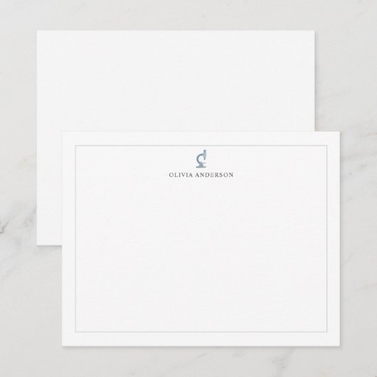 Science Microscope Gray Border Personalized Mitteilungskarte (Vorne/Hinten)