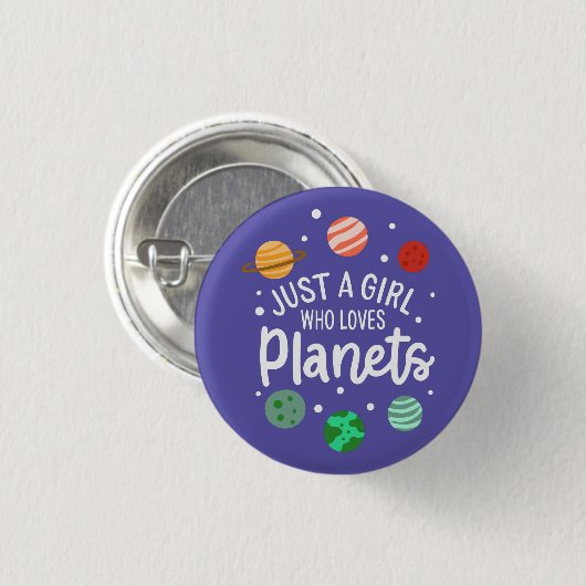 Science Nerd WeltraumGirl, der Planeten Lieben Button (Vorne & Hinten)