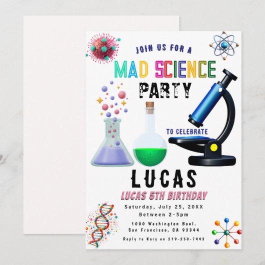 Science Party Einladung zum Geburtstag (Vorne/Hinten)