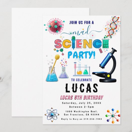 Science Party Einladung zum Geburtstag (Vorne/Hinten)