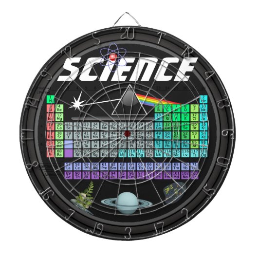 Science-Tafel mit Dartbrett Dartscheibe (vorne)