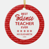 Science Teacher Typografie Weihnachten Rot Keramik Ornament (Vorne)