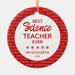 Science Teacher Typografie Weihnachten Rot Keramik Ornament