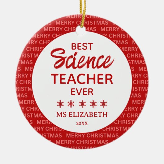 Science Teacher Typografie Weihnachten Rot Keramik Ornament (Vorne)