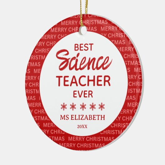 Science Teacher Typografie Weihnachten Rot Keramik Ornament (Links)