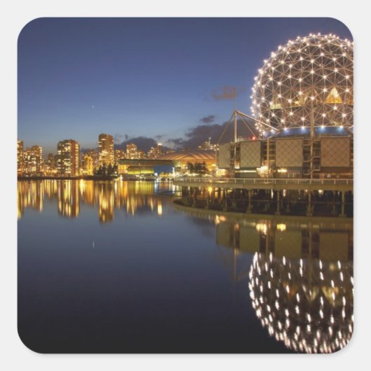 Science World und CBD in False Creek Quadratischer Aufkleber (Vorderseite)