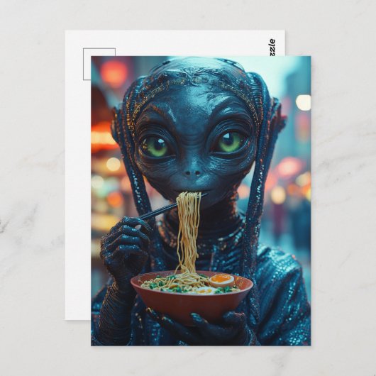 Scifi Alien Eating Ramen Postkarte (Vorne/Hinten)