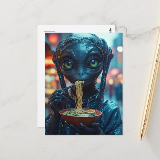 Scifi Alien Eating Ramen Postkarte (Vorderseite/Rückseite Beispiel)