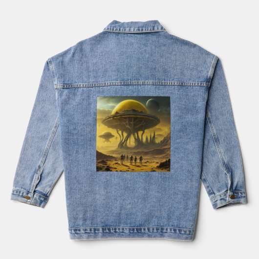 SciFi Alien World View Planet Ufo Tower Jeansjacke (Rückseite)