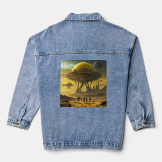 SciFi Alien World View Planet Ufo Tower Jeansjacke
