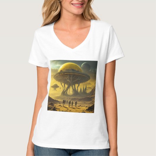 SciFi Alien World View Planet Ufo Tower T-Shirt (Vorderseite)