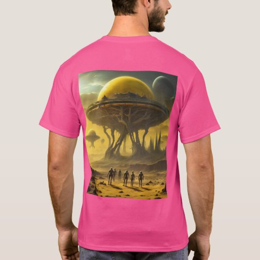 SciFi Alien World View Planet Ufo Tower T-Shirt (Rückseite)