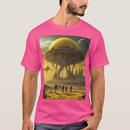 SciFi Alien World View Planet Ufo Tower T-Shirt (Vorderseite)