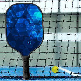 Scifi Cool Hexagon Abstrakt Mit Monogramm Blue Tec Pickleball Schläger