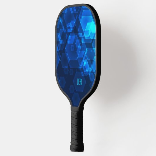 Scifi Cool Hexagon Abstrakt Mit Monogramm Blue Tec Pickleball Schläger (Links)