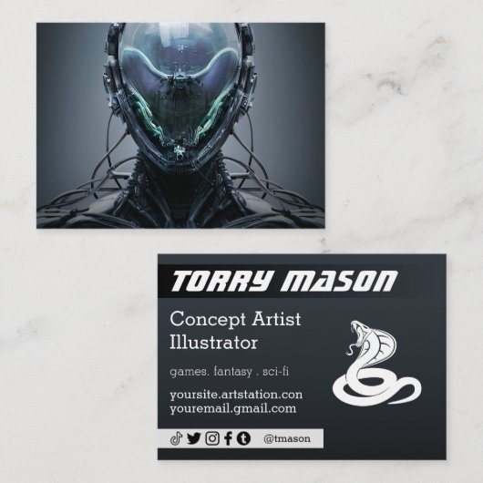 SciFi Cyberpunk Droid Business Card Visitenkarte (Vorne/Hinten)