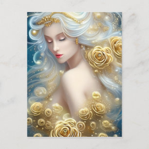 SciFi Exquisite Delicate Gold Intricate Rose Fema Postkarte