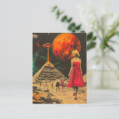 Scifi Fantasy Außerirdischen und Frauen im Roten K Postkarte (Stehend Vorderseite)