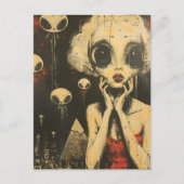 Scifi Fantasy Außerirdischen und Frauen im Roten K Postkarte (Vorderseite)