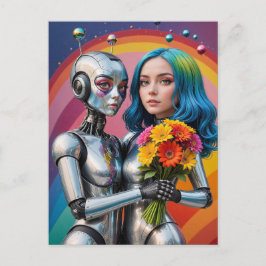 SciFi Frauenroboter in Liebe Postkarte