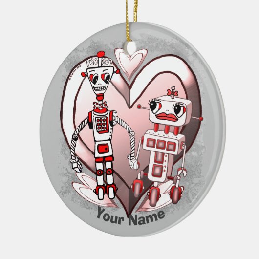 Scifi-Roboter in der Liebe Keramik Ornament (Links)