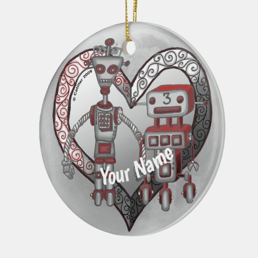 Scifi Roboter-Liebe Keramik Ornament (Links)