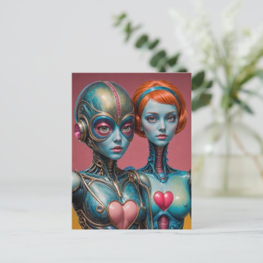 Scifi-Roboterweibchen Postkarte (Stehend Vorderseite)