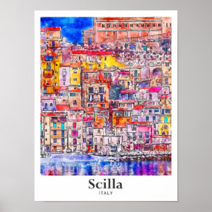 Scilla Italien Reise Wasserfarbe Handgezeichnet Poster