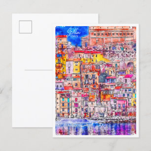 Scilla Italy Vintage Reise Aquarell Postkarte