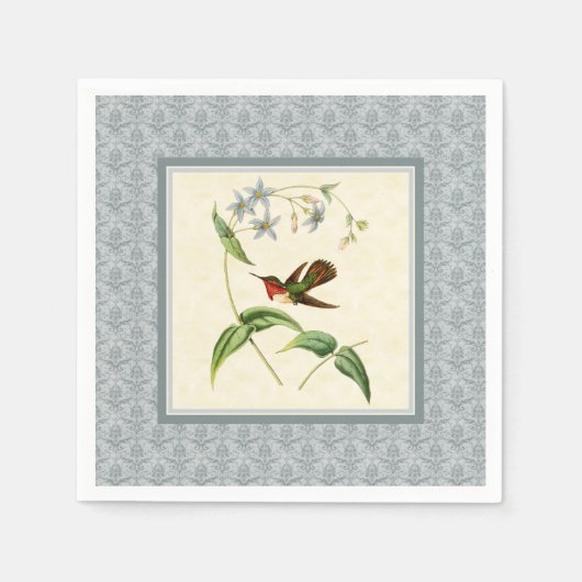 Scintillant Hummingbird Blue Damask Paper Napkins Serviette (Vorderseite)