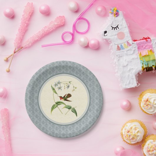 Scintillant Kolibri-blauer Damast-Papier-Teller Pappteller (Party)