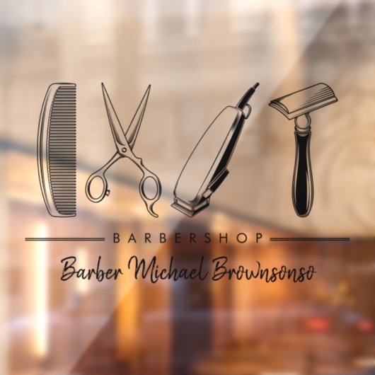 Scissor Hair Comb Razor Classic Simple Barber Fensteraufkleber (Blatt 2)