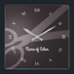 Scissors | Dark Brown & White | Hair Salon Quadratische Wanduhr<br><div class="desc">Dark brown wall clock with a pair of scissors,  white roman numerals,  and the option to add your name or the name of your business.</div>