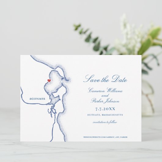 Scituate Harbour Massachusetts Karte Elegant Weddi (Stehend Vorderseite)