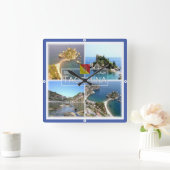 SCL017 TAORMINA Isola Bella, Mosaik, Sizilien, Quadratische Wanduhr (Zuhause)