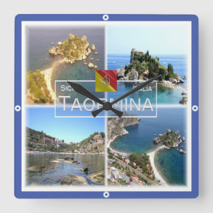 SCL017 TAORMINA Isola Bella, Mosaik, Sizilien, Quadratische Wanduhr