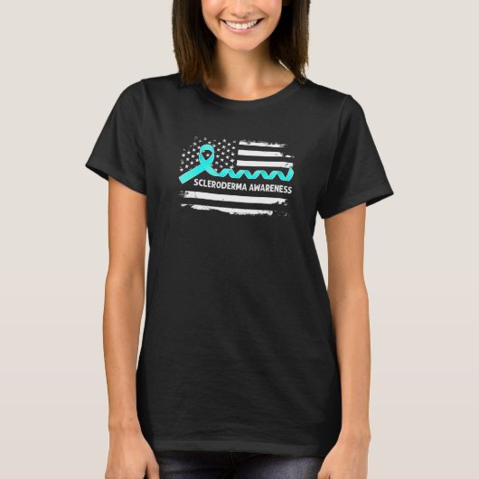 Scleroderma Awareness American Flag Aquamarin Ribb T-Shirt (Vorderseite)