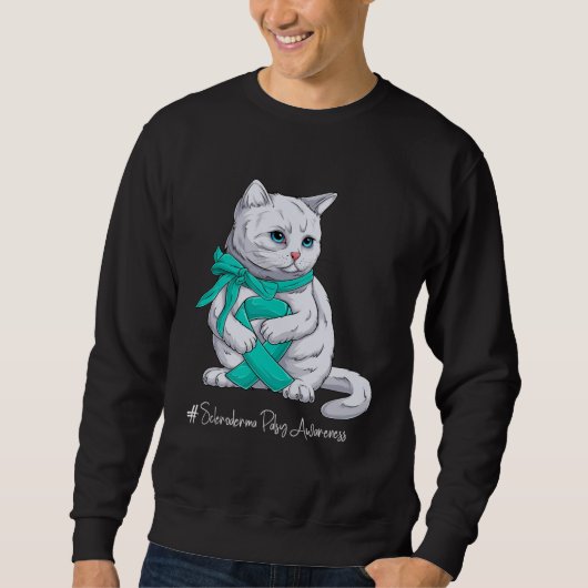 Scleroderma Awareness Month Teal Ribbon Cat Sweatshirt (Vorderseite)