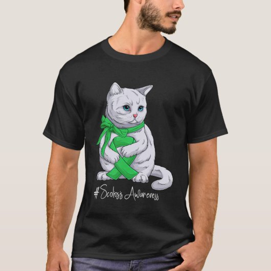 Scoliose Awareness Montag Grüne Ribbon Cat T-Shirt (Vorderseite)