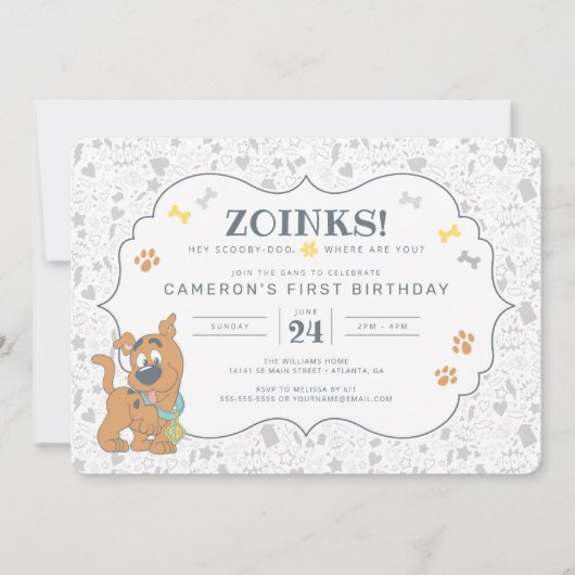 Scooby-Doo Einladung zum ersten Geburtstag (Vorderseite)