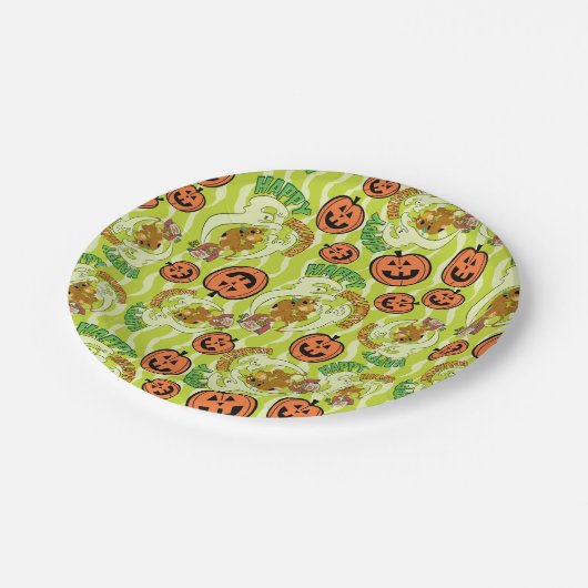 Scooby-Doo | Fröhliches Halloween-Muster Pappteller (Schrägansicht)