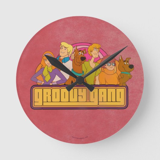 Scooby-Doo | "Groovy Gang" Retro Cartoon Graphic Runde Wanduhr (Vorderseite)