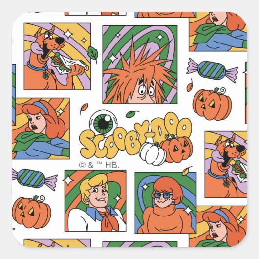 Scooby-Doo Halloween Photos Pattern Quadratischer Aufkleber (Vorderseite)