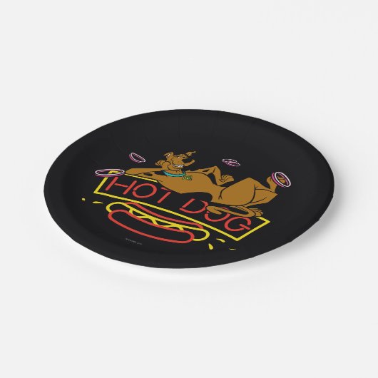 Scooby-Doo Hot Dog Neon Sign Pappteller (Schrägansicht)