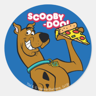 Scooby Doo mit Pizza Slice Runder Aufkleber