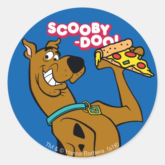 Scooby Doo mit Pizza Slice Runder Aufkleber (Vorderseite)