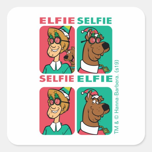 Scooby-Doo & Shaggy "Elfie Selfie" Quadratischer Aufkleber (Vorderseite)