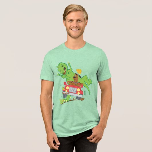 Scooby-Doo T-Rex-Angriff Tri-Blend Shirt (Vorderseite voll)