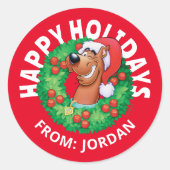 Scooby im Weihnachtskranz | PERSONALISIERT Runder Aufkleber (Vorderseite)