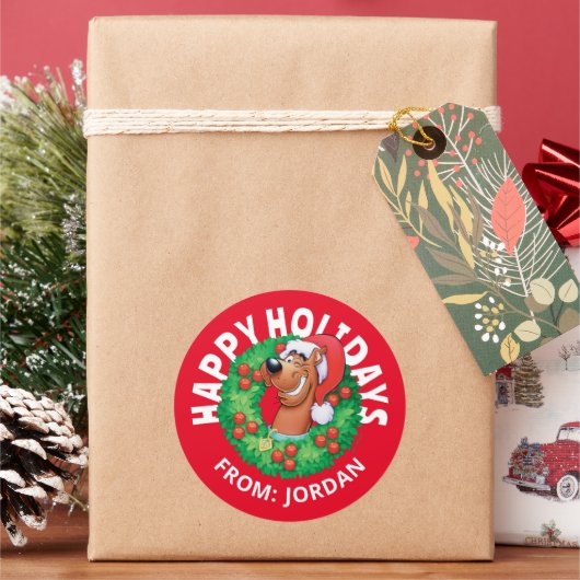 Scooby im Weihnachtskranz | PERSONALISIERT Runder Aufkleber (Feiertag)